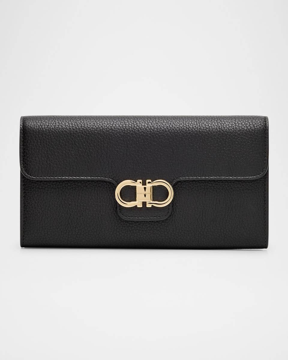 Double Gancio Grain Leather Clutch Bag